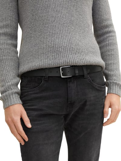 Tom Tailor - TTSCOTT leren riem met vierkante gesp - Maat 115 - black uni