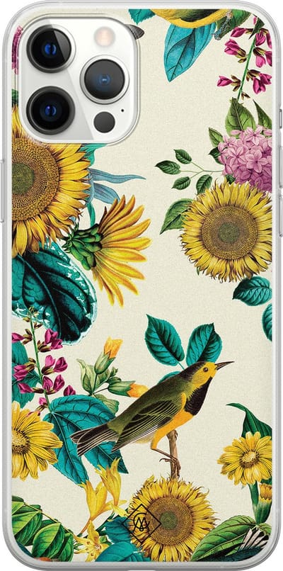 Casimoda® hoesje - Geschikt voor iPhone 12 Pro Max - Zonnebloemen / Bloemen - Siliconen/TPU telefoonhoesje - Backcover - Bloemen - Geel