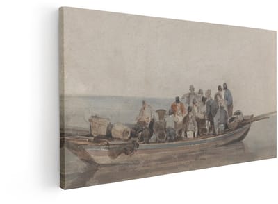 Artaza Canvas Schilderij Vissersboot - 120x60 cm - Wanddecoratie Aquarel - Muurdecoratie Klassiek Landschap - Schilderijen Op Canvas Water