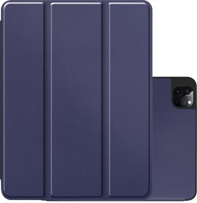 Hoes - Geschikt voor Apple iPad Pro (2022) - 12.9 inch - Dun & Stevig - Trifold Bookcase - Hard Cover Case - Met Uitsparing Geschikt voor Apple Pencil - Hardcover Book - Tablet Hoesje - Donkerblauw