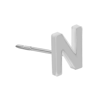 New Bling 9NB-908N - Zilveren oorsteker Letter N – Rhodium Plated – 4 mm – Per Stuk