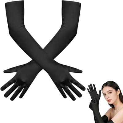 Lange zwarte satijnen handschoenen voor dames, 43 cm, perfect voor bruiloften, kostuumfeesten en speciale evenementen