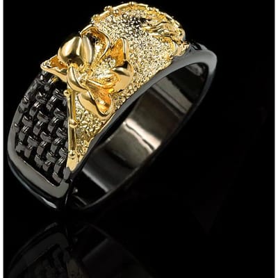 Bloem Holle Vorm Armband Ingelegd met AA Zirkoon Zwart Goud Tweekleurige Damesring No. 10 beige