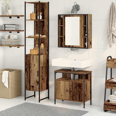 Badkamermeubelset - Badkamerkast Set - Badkamer Organiseren - Wandmontage - 3 stuks - Oud Hout