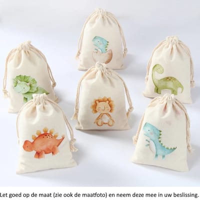 6x Uitdeelzakjes Dinosaurus Design 10 x 15 cm - Dino - Dinosaur - T-Rex - Tyrannosaurus Rex - Triceratops - Brachiosaurus - Stegosaurus - Katoenen / Jute / Stoffen Traktatie Kado Zakjes - Snoepzakjes - Koekzakjes - Koekje - Cookie Bags - Verjaardag