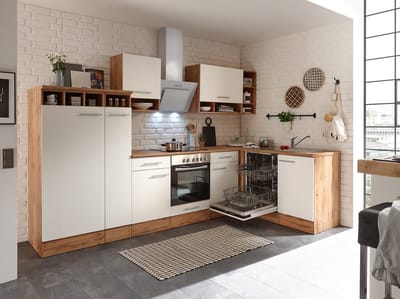 Hoekkeuken 310 cm - complete keuken met apparatuur Hilde - Wild eiken/Wit - keramische kookplaat - vaatwasser - afzuigkap - oven - spoelbak