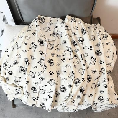 Kawaii Cartoon Kat Letter Print Nachtkleding Dames Herfst Nieuw Zacht Dames Pyjama Set Casual Schattige Huiskleding 2 Stuks Nachtkleding XXL gray