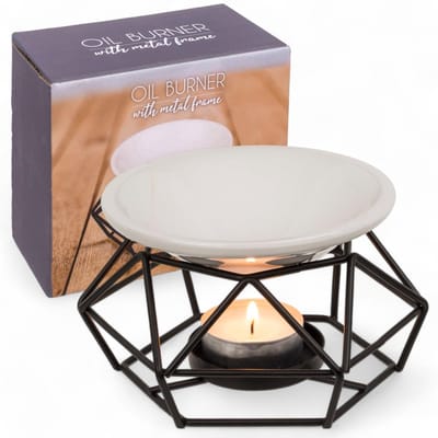 Dailygoods- Geurlamp voor etherische oliën - Aromatherapie-diffuser - Keramische schaal - Metalen frame - Modern industrieel design - 12 x 8 cm - Geurbrander
