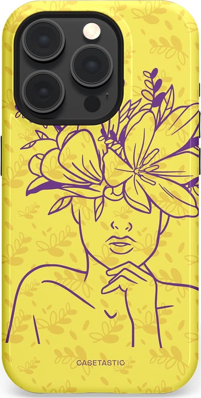 Casetastic hoesje geschikt voor Apple iPhone 15 Pro - MagSafe - Dubbellaagse bescherming - Floral Essence - Fashion Case - Goud Beige