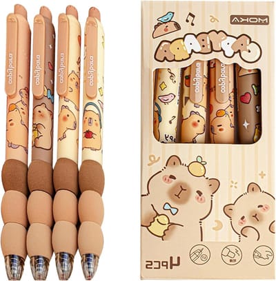 Set van 4 Kawaii Herbruikbare Balpennen met Capybara Ontwerp, Ideaal voor School en Kantoor, Creatieve Stationery