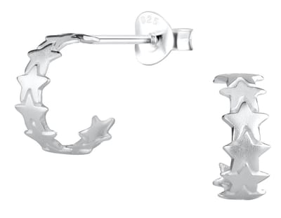 Joy|S - Zilveren halve hoepel oorbellen - oorringen stud - sterren fantasie - 10 mm/ 4 mm
