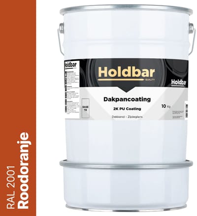 Holdbar Dakpancoating Roodoranje (RAL 2001) 10 Kg - Waterdicht - Vuil afstotend - UV-bestendig - Alle Kleuren - Dakpannen verven - Hecht op Steen, Beton, Dakpannen of Bestaande coating - 2 Componenten