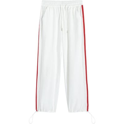 Gestreepte Wijde Pijpen Broek Dames Zomer Dames Nieuwe Losse Casual Broek Drapé Rechte Joggingbroek S white