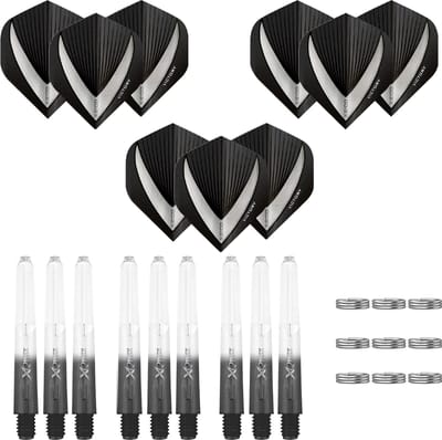 Darts Set - 18-delig - Maxgrip - 3 sets - dart shafts - zwart-clear - medium - 3 sets - Vista-X - dart flights