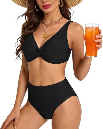 Solidchoice - Dames Bikini Set met Hoge Taille en V-hals voor Tummy Control