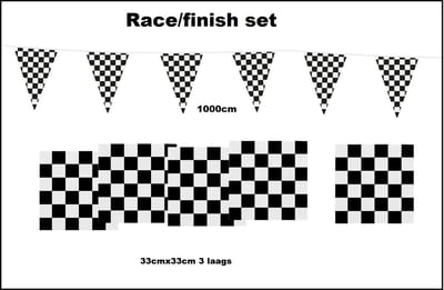 1x Vlaggenlijn Race 1000cm + 20x Servetten Race 33cm x 33cm 3 laags - Race/finish set - Formule 1 thema feest Zandvoort F1