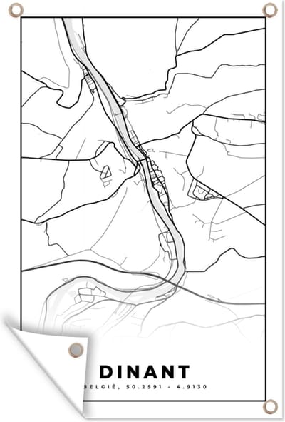 Muurdecoratie Zwart Wit – België – Plattegrond – Stadskaart – Kaart – Dinant - 120x180 cm - Tuinposter - Tuindoek