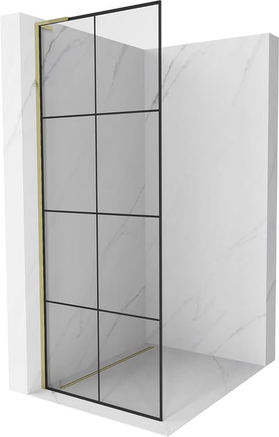 Mexen Kioto L douchewand Walk-in 70 x 200 , zwart raster, goud - 800-070-103-50-77