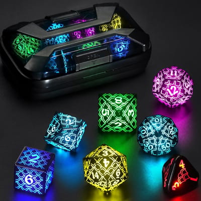 Thijox - Oplaadbare LED Dobbelstenen D&D Set - Draadloze RGB Glowing Dices voor Kerkers en Draken Rollenspel - Magische RGB-Dragon Scales - Perfecte G
