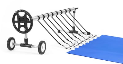 COIL Zwembadafdekrol 3-5,7 m - Verstelbare telescopische afdekrol op wielen - Premium - 8 bevestigingsriemen - Gemakkelijk op te rollen en op te bergen - Complete set - Voor tuinzwembaden - Zwart
