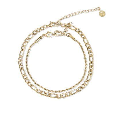 Amberz Dubbele schakelarmband en koord armband – Goud kleurig armband dames – Paxa Pax
