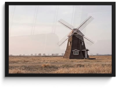 Poster in lijst - Fotolijst 60x40 cm - Posters - Windmolens - Landschap - Veld - Posterlijst zwart - Decoratie - Wanddecoratie woonkamer - Muurdecoratie slaapkamer