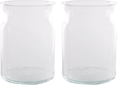 Hakbijl Glass Bloemenvaas - Set van 2x stuks - stijlvol - transparant glas - 18x25 cm - modern design - vaas