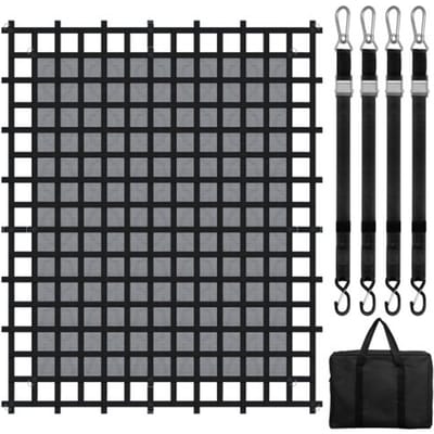 VEVOR Cargo Net, 3020 x 2670 mm, vrachtwagenlaadnet, 4 verstelbare banden met karabijnhaken en S-haken, slijtvast en weerbestendig transportnet, bagagenet geschikt voor pick-uptrucks, vrachtwagens, jeeps, SUV's en boten