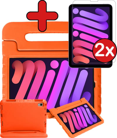 Hoesje - Geschikt voor Apple iPad Mini 6 (2021) - 8.3 inch - 6e Generatie - Met 2x Screenprotector - Kinderhoes - Shockproof Bumper - Kidsproof Case - Tablethoes - Kinder Hoes Cover - Oranje