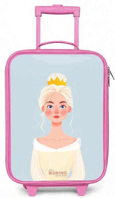 NoBoringSuitcases.com® - Kinderkoffer roze - Kindertrolley meisje - Prinses met een gouden kroon - Blauw - Koffer kind lichtgewicht - Reiskoffer trolley voor kinderen - Koffertje met lichtgevende wieltjes - Rolkoffer