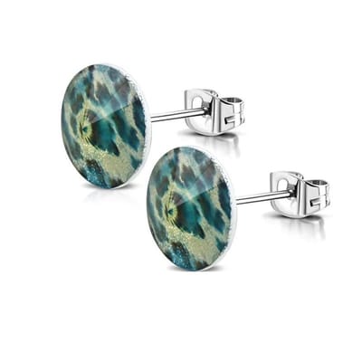 Aramat Jewels | Oorbellen | Acryl Ronde Panter Look Oorbellen Dierenhuid 10mm | Blauw-Groen | |10mm | Staal | Volwassenen | Verkleurd niet