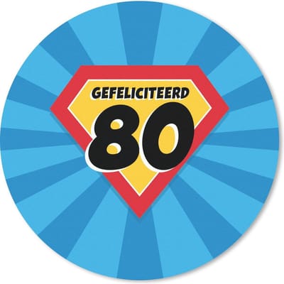Muismat rond 20x20 cm - Mousepad Jubileum - 80 jaar - Superheldencape - Ronde muismatten