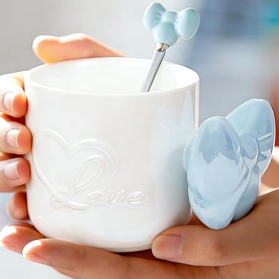 Schattige Blauwe Keramische Mok 350ml met Strik en Handvat