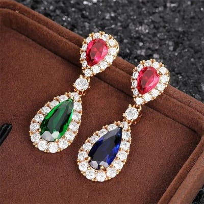 Luxe Vierkante Groene Zirkonia Kristal Hanger Oorbellen Exquise Modieuze Bruiloft Sieraden voor Vrouwen black