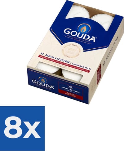 Gouda Waxinelichtjes Wit - 12 stuks - Voordeelverpakking 8 stuks