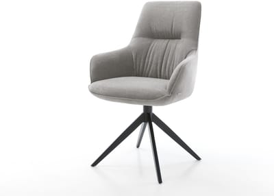 Eetkamerstoel Zelia-Flex met armleuning kruisframe breed zwart zachte stof met structuur grijs 360° draaibaar rocker-functie pocketveer kern