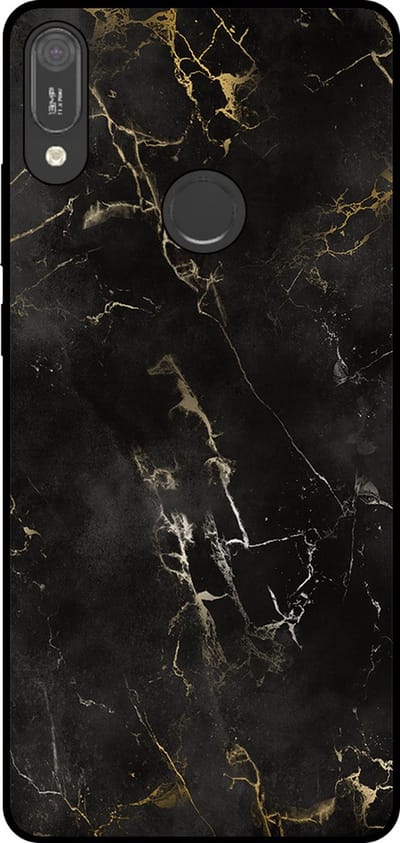 Smartphonica Telefoonhoesje Geschikt voor Huawei Y6 (2019) met marmer opdruk - TPU backcover case black marble design - Zwart geschikt voor Huawei Y6 (2019)