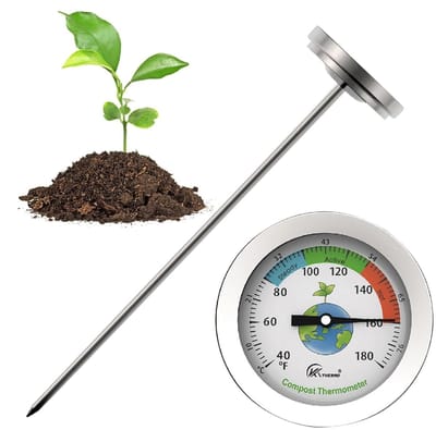 Bodemthermometer - Grondmeter Tuin - Compost Controleren - Roestvrijstalen Staaf - 7 Inch Sonde