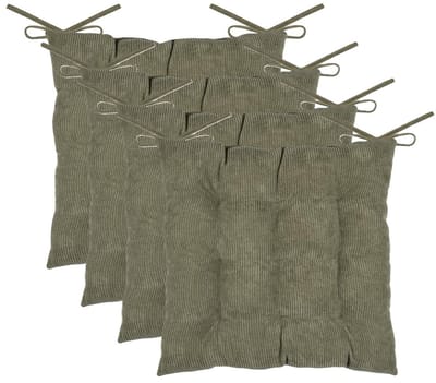 Stof Textile stoelkussen Dandy - 4x - olijfgroen - 38 x 38 x 5 cm - touwtjes sluiting - zitkussens - binnen/buiten