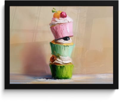 Poster in lijst - Fotolijst 40x30 cm - Posters - Cupcakes - Gestapeld - Kleurrijk - Fruit - Posterlijst zwart - Decoratie - Wanddecoratie woonkamer - Muurdecoratie slaapkamer