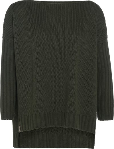 Knit Factory Kylie Gebreide Dames Trui - Trui dames winter - Pullover dames - lange mouw - Wintertrui - Damestrui - Boothals - Khaki - Groen - 36/44