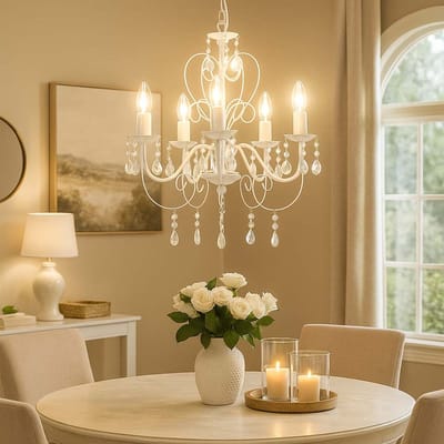 Hanglamp wit kristallen lamp kroonluchter woonkamer licht plafondlamp hanglamp, 5-vlam, 5x E14, DxH 44x129 cm