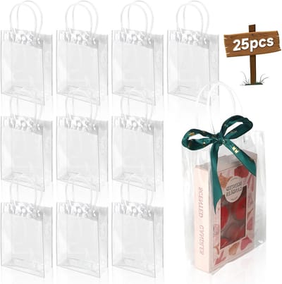 Transparante cadeauzakjes met handgrepen - 25 stuks - Herbruikbare pvc-zakken voor bruiloft, verjaardag en babyshower