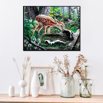 Diamant schilderij kruissteek bos jonge herten volledige vierkante diamanten borduurwerk 20X30CM black