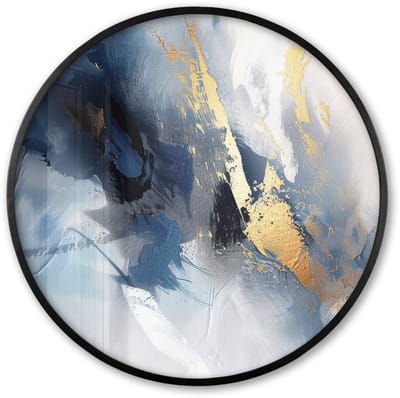 Poster in lijst Rond - Fotolijst 60x60 cm - Posters - Blauw - Modern - Marmer - Abstract - Goud - Ronde posterlijst zwart - Decoratie - Wanddecoratie woonkamer - Muurdecoratie slaapkamer