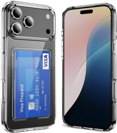 YPCd Pasjeshouder Hoesje Geschikt voor Apple iPhone 17 Pro – Backcover met Kaartvak voor 2 pasjes – Shockproof TPU – Verhoogde Randen – Transparant