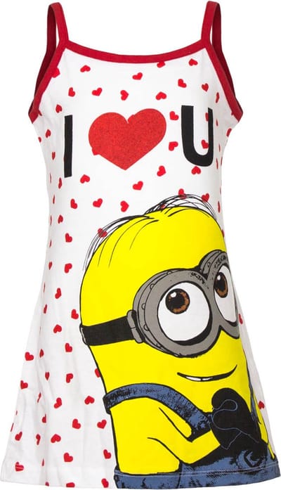 Minions Jurk - Rood - Spaghettibandjes - Maat 104 (4 jaar - 104 cm)