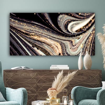 Canvas schilderij 160x80 cm - Wanddecoratie Marmerlook - Zwart - Goud - Wit - Glitter - Marmer - Muurdecoratie woonkamer - Slaapkamer decoratie - Kamer accessoires - Schilderijen op canvas