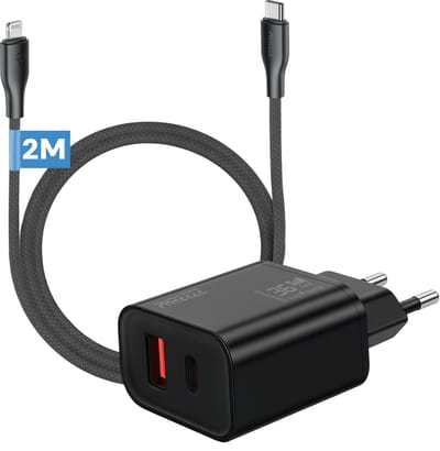 Snellader geschikt voor iPhone 14 13 12 11 X - 35w 2 poorten oplader - Geschikt voor usb C naar Lightning kabel - 2m