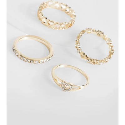 boohoo Dames Heart Detail Multi Ring Pack | Goud | Maat: Small/Medium